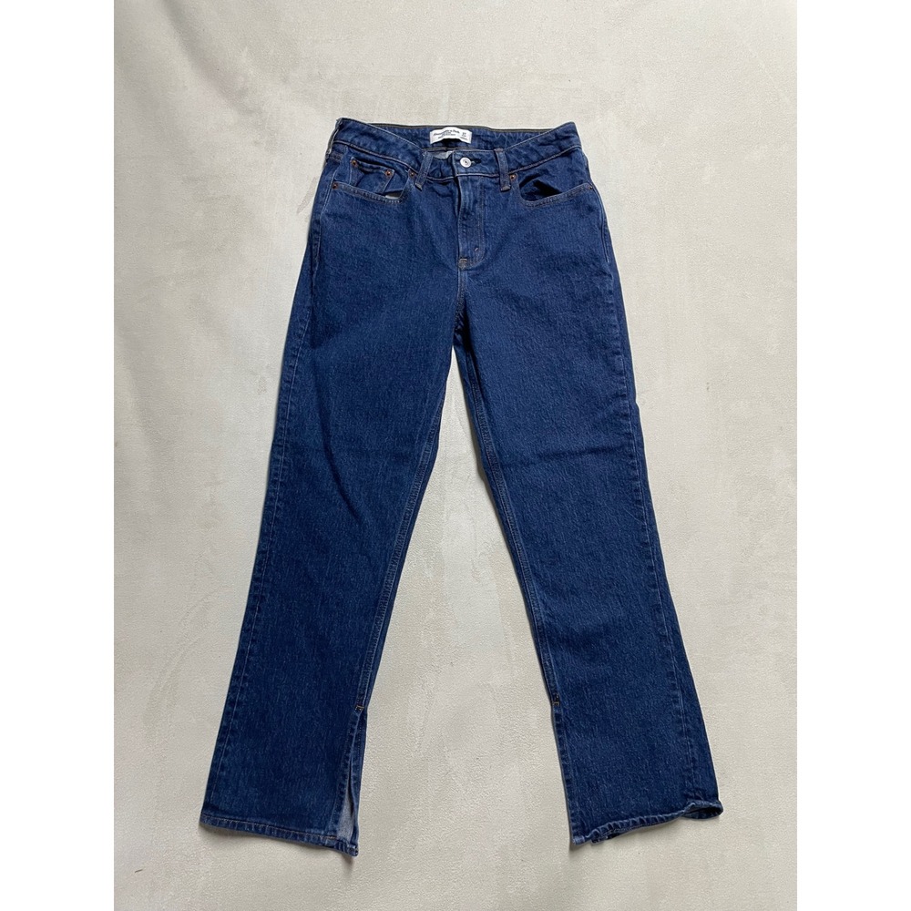 Abercrombie & Fitch Curve Love Mid Rise 90s Straight Jeans Blue Slit 27 Short